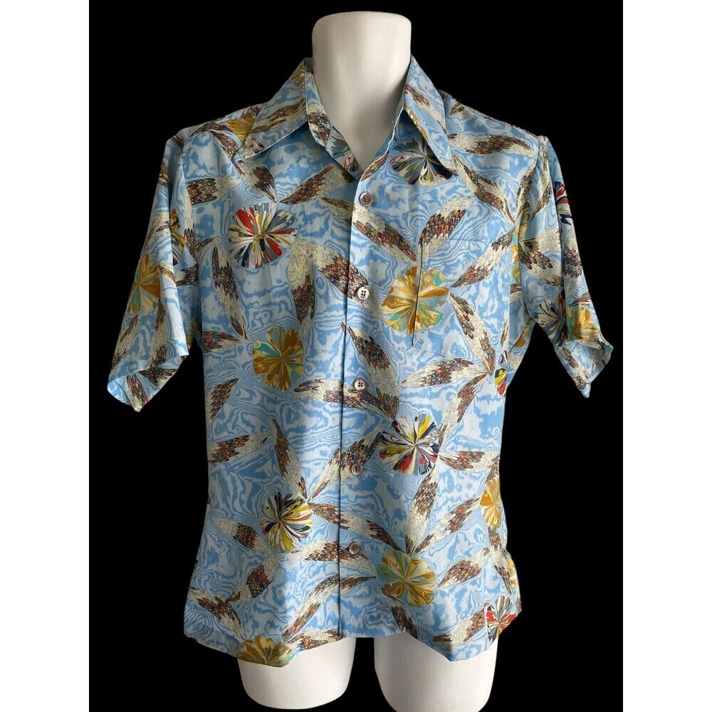 Vintage Spire Shirt Mens Medium Marbled Psychedelic Print Button Front 70s